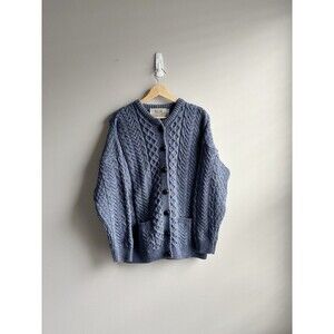 Aran Women’s 100% Merino Wool Blue Knit Cardian Sweater Size Medium